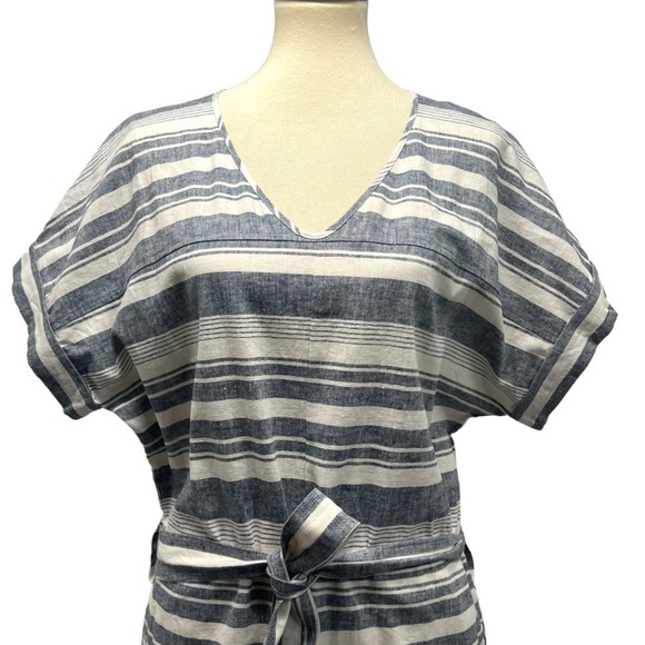 Madewell Perimeter Striped Linen Blend V Neck Casual Romper Women’s Large - Picture 6 of 15